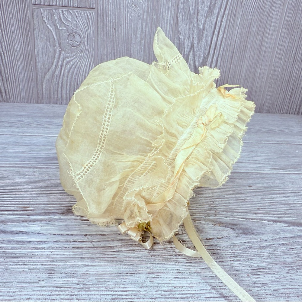 Antique vintage lace baby bonnet Victorian gauze and lace baby hat